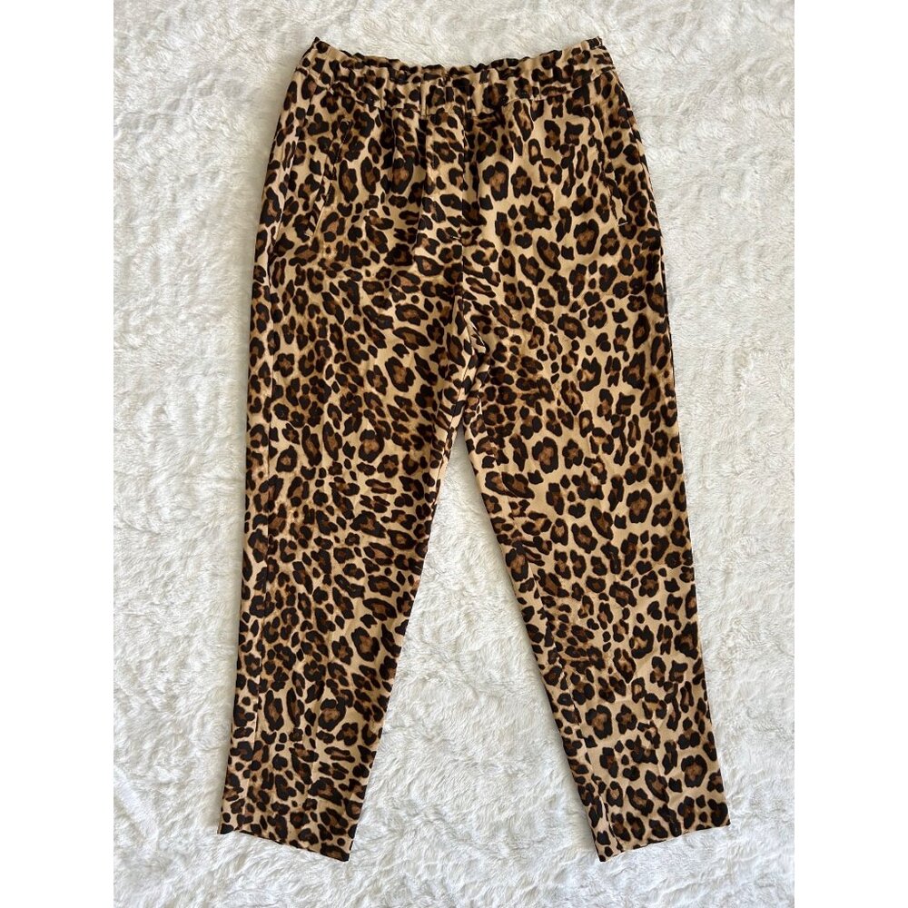 H&M Brown Cheetah Print Elastic Waist Pull On Trouser Dress Pants - Size 4